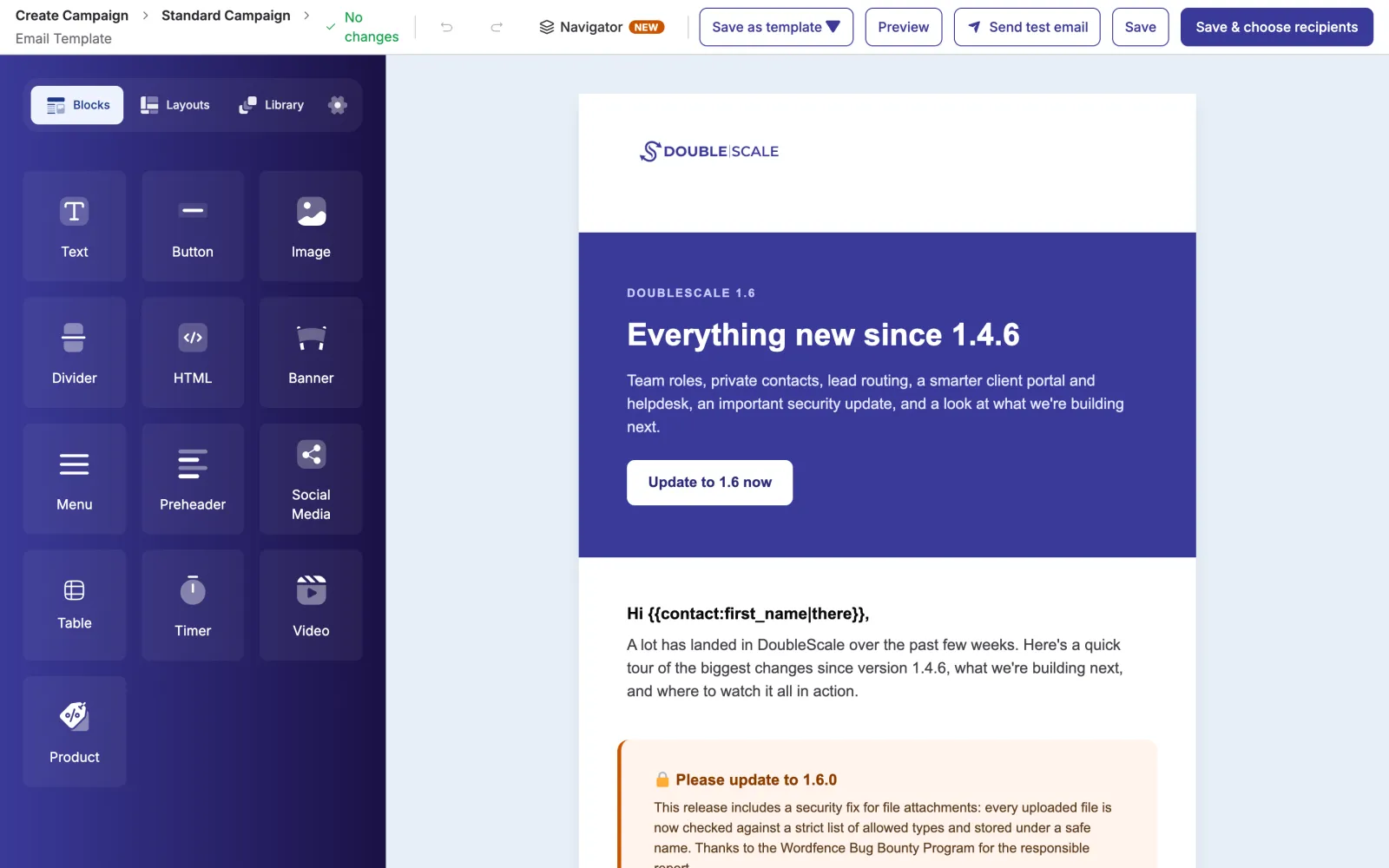 DoubleScale email builder screen