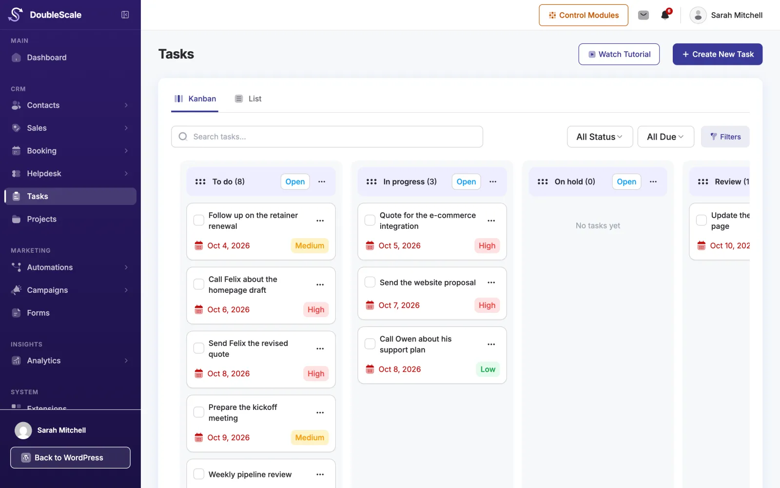 DoubleScale tasks screen