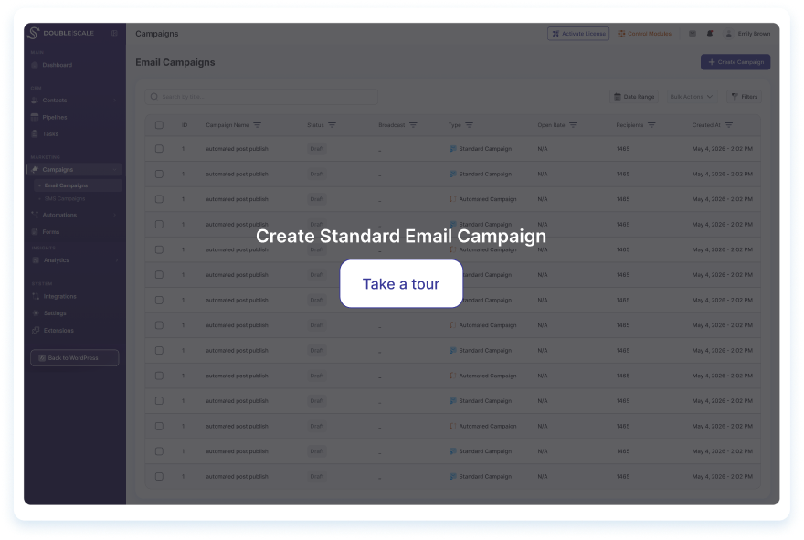 Create Standard Email Campaign - Take a tour