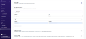 IMAP Configuration — Provider selection tabs, connection details, and options