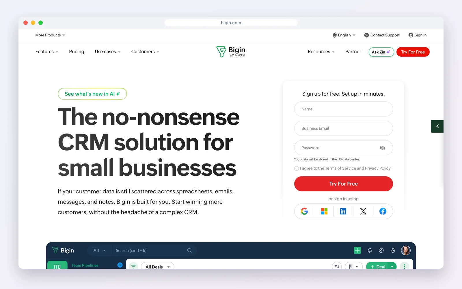 Zoho Bigin website