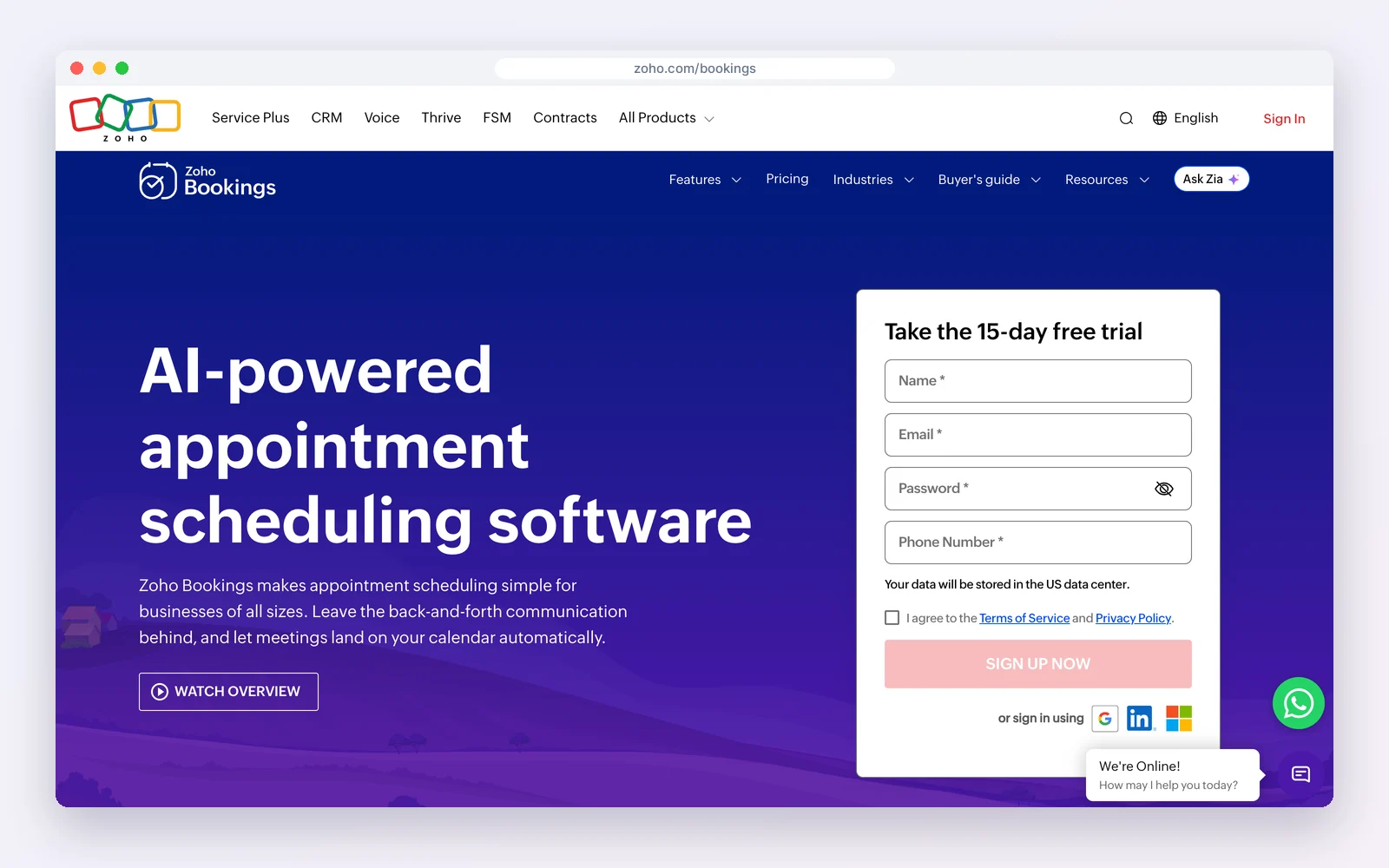Zoho Bookings with Zoho CRM website