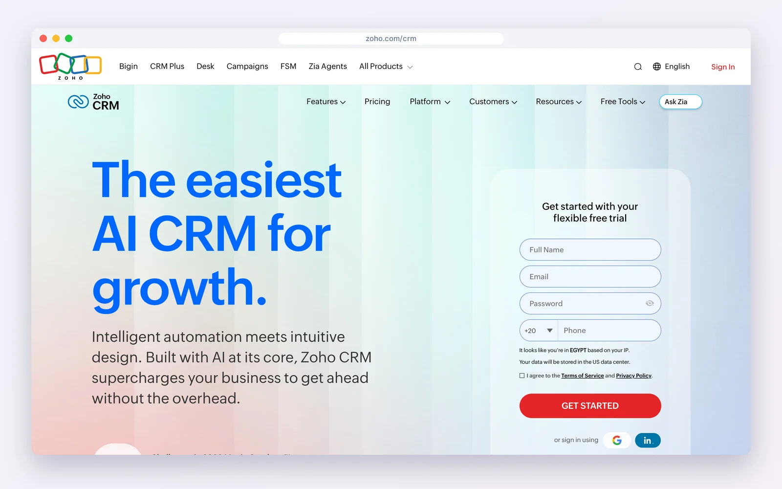 Zoho CRM portals website