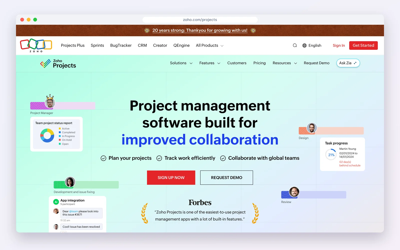 Zoho CRM with Zoho Projects website