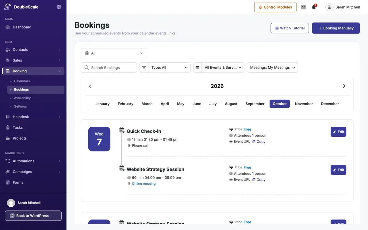 Showing scheduler in DoubleScale, a free CRM for real estate agents and brokers