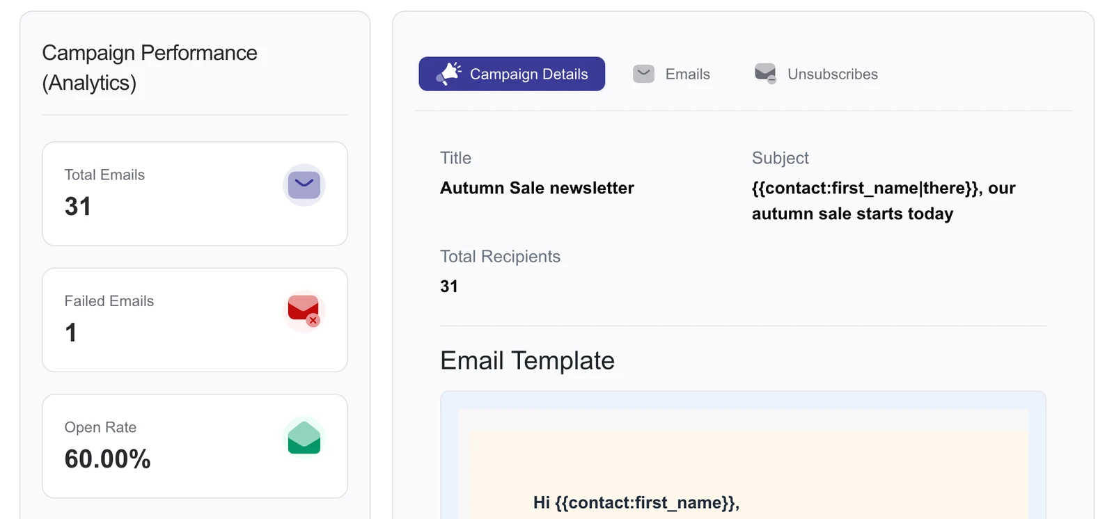 DoubleScale campaign report with open rate and click rate