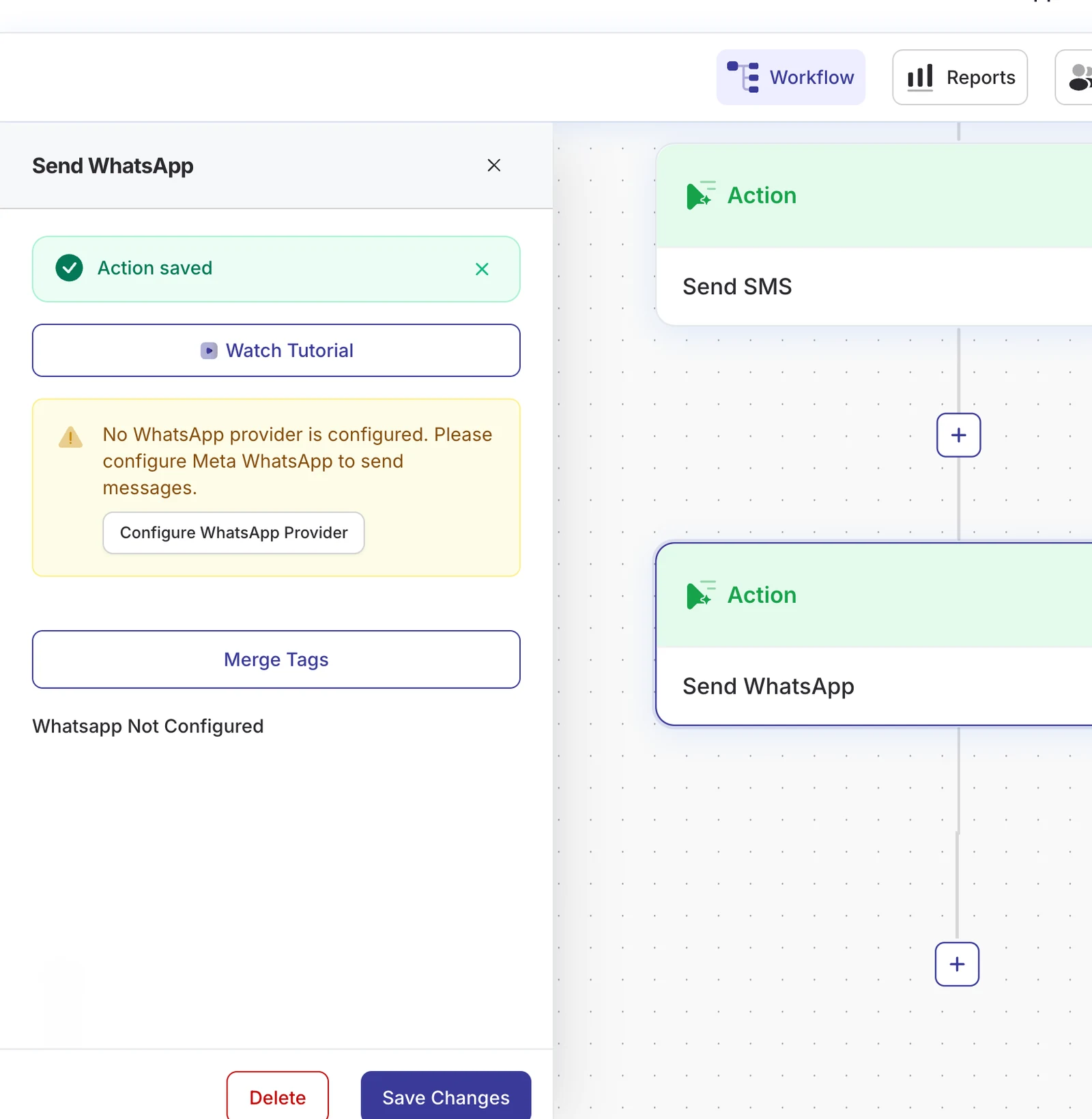 Send WhatsApp step in a DoubleScale automation