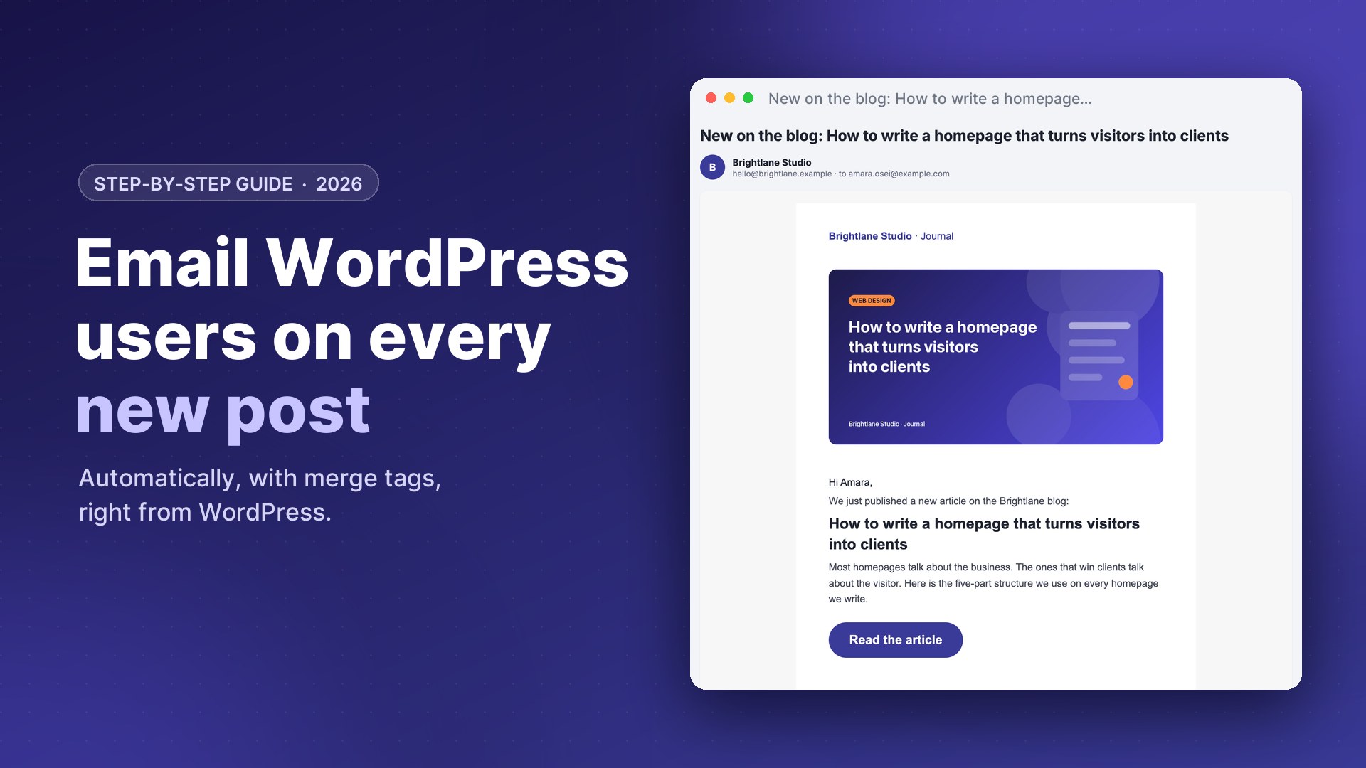 Automatic new post email sent to a WordPress user, built in DoubleScale