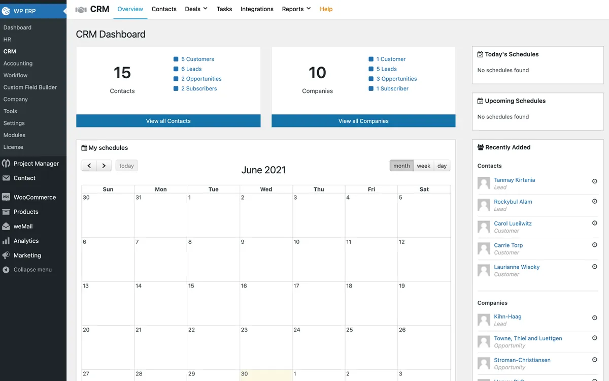 WP ERP CRM dashboard
